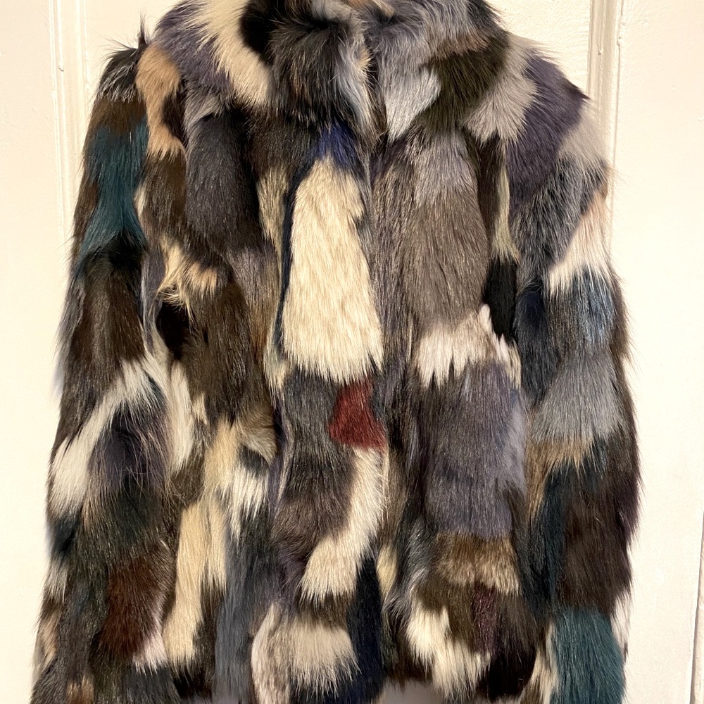 Multicolor Sectioned Fox Fur Jacket - image 1